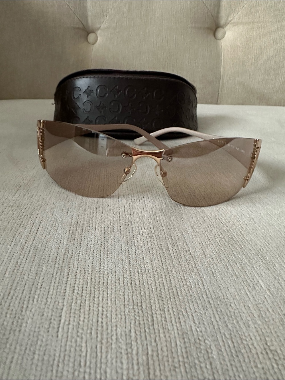 Celine Brown Rimless Sunglasses with Gold Hardware